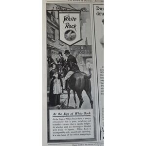 Vintage 1903 White Rock Lithia Water Print Ad Equestrian Tavern Scene Antique